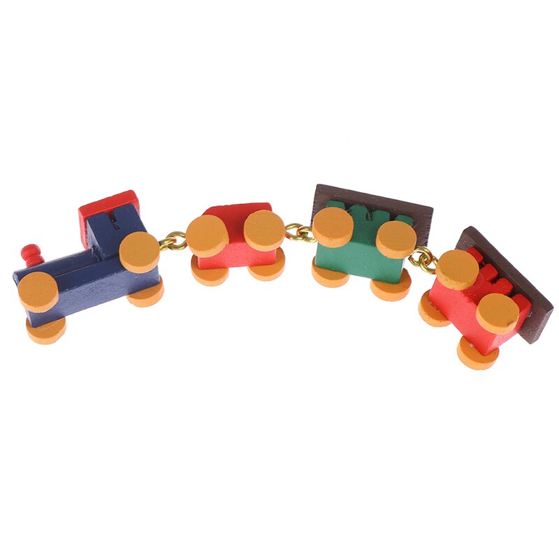 1:12 Poppenhuis Spelen Poppenhuis Decor Actieve Speelgoed Miniatuur Leuke Geschilderd Houten Trein Set Locomotief Compartiment Rijtuigen Speelgoed: 9cm