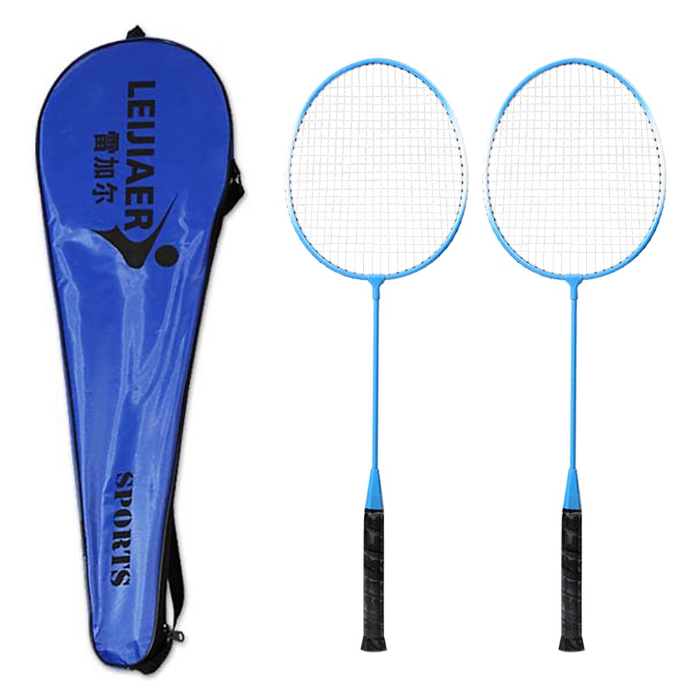 2 jogador conjunto de raquete badminton esportes ao ar livre indoor estudantes crianças prática raquete badminton com saco capa: Azul