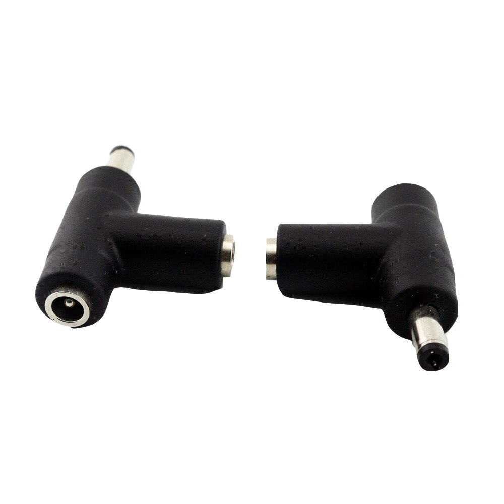 Cctv dc power 5.5x2.1mm plugue macho para fêmea dupla, conector de extensão tipo t adaptador preto, 1 peça