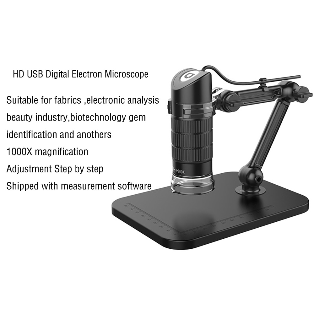 Microscopio Digital USB HD LED 2MP microscopio electrónico Zoom endoscopio Cámara lupa + soporte de elevación herramientas para la vida laboral escuela