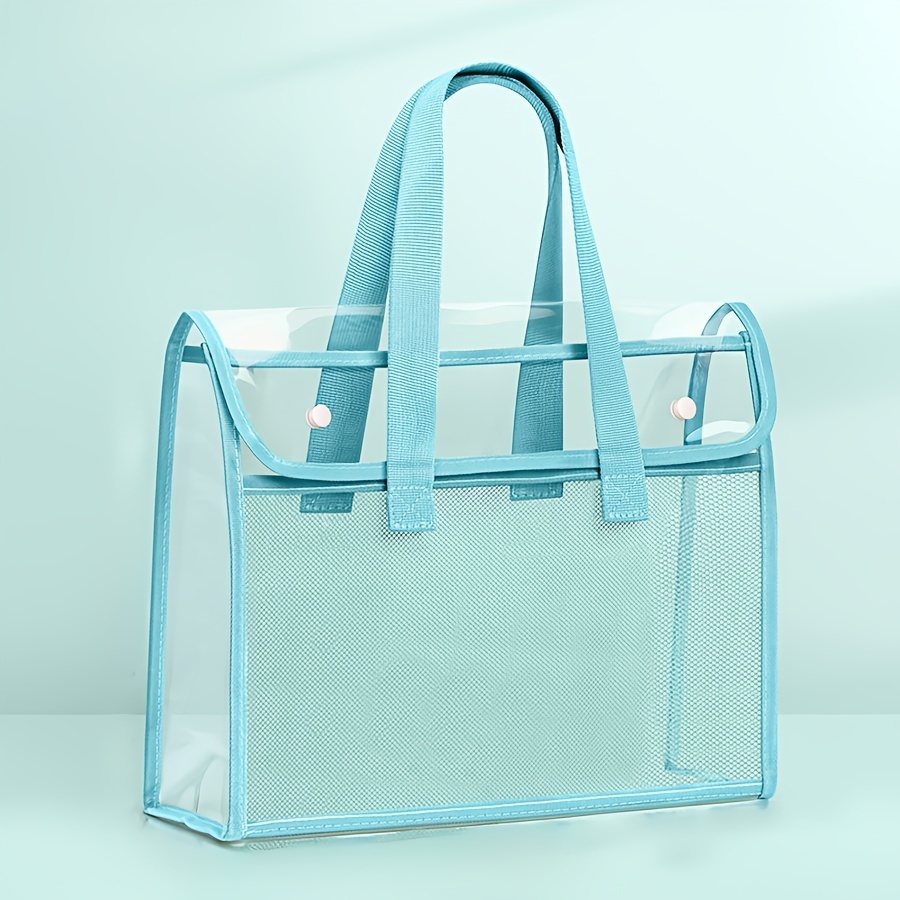 Carpeta de mano impermeable transparente portátil de gran capacidad, bolsillo para archivos autoadhesivo, suministros de oficina: Azul