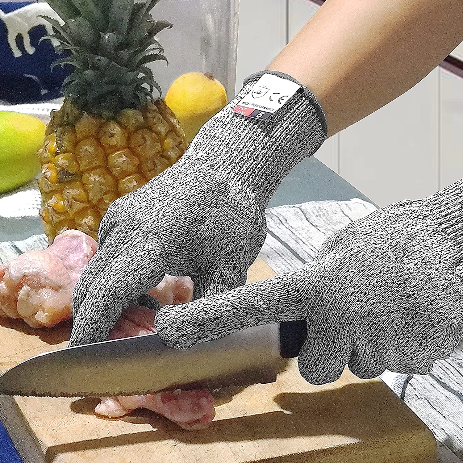 2pcs Cut Resistant Gloves Food Grade Safety Cutting Gloves Level 5 Protection for Oyster Shucking Fish Slicing Meat Wood Carving