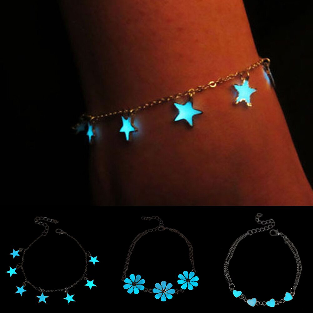 Bracelets de cheville pour femmes, bijoux de plage, tendance, motif motif motif fleur, petite étoile, lueur dans la nuit, pour le pied, été,