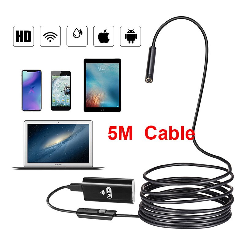 WIFI endoscope camera 8mm 1/2/3/5M USB mini waterproof soft cable inspection camera endoscope Borescope IOS endoscope for Iphone: D