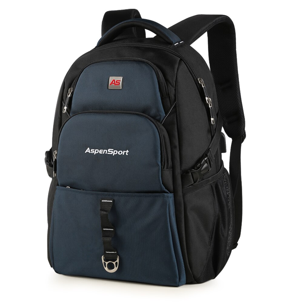 AspenSport School Backpack with USB Charging Port Travel Rucksacks Male Water Resistant Bag Fit Under 17 Inch Laptop: Navy / 15 Inches