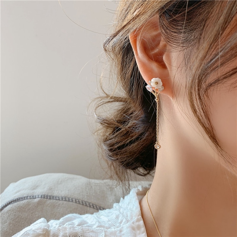 Mengjiqiao brinco feminino de zircônia, delicado, estilo coreano, brincos de pendurar, joias femininas