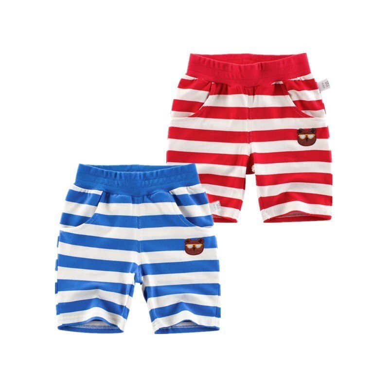 Barn fritidsbyxor sommar baby pojke randiga broderade shorts småbarn koreansk bomull sport knälånga byxor