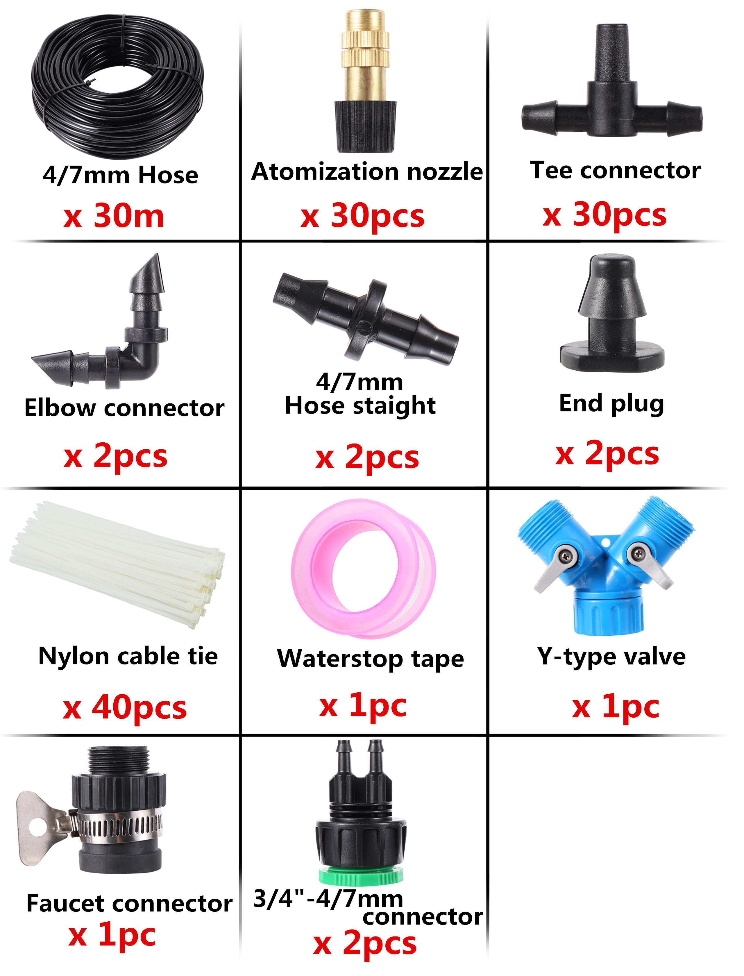 10/15/20/30/40m 1/4" Blank Distribution Garden Irrigation System Garden Greenhouse Flower Lawn Automatic Irrigation Equipment: 30m kit