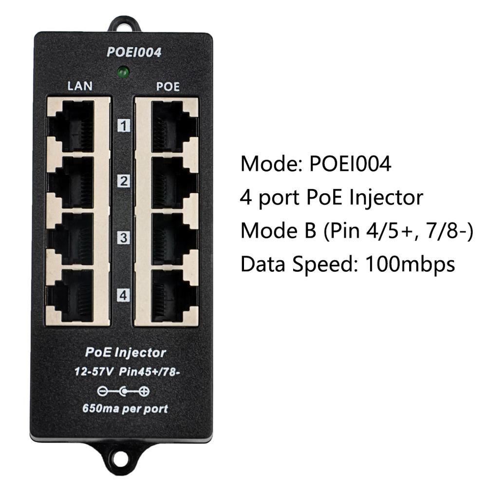10/100/1000 Ethernet speed 4 port PoE injector Power over Ethernet device for Hikvision/MikroTik PoE Camera CCTV network