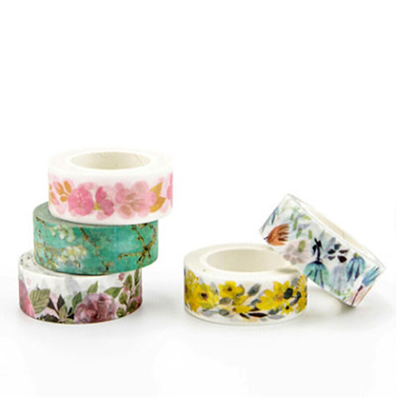 Romantic Floral Paper Washi Tape 15mm*7m Flowers Masking Tapes Decorative Stickers DIY Album Decoration