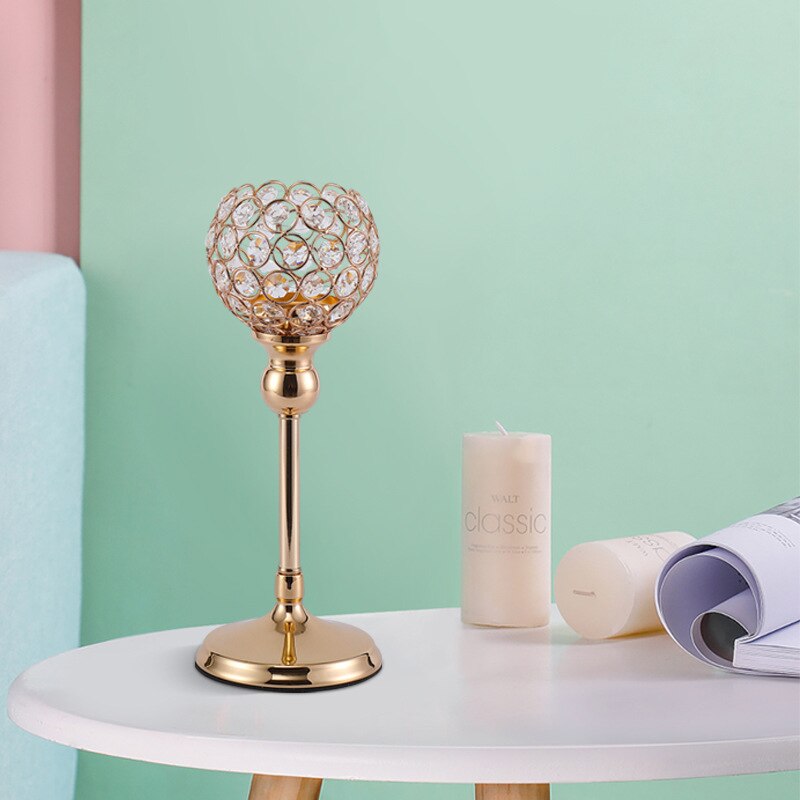 Gold Crystal Candlestick Metal Wedding Centerpieces Candle Holders Decorations for Home Retro Home Decor Crafts