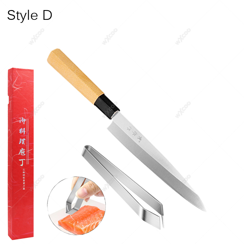 Faca de chef japonesa profissional, faca de sashimi de salmão, lâmina espessada, facas de cozinha de aço inoxidável, clipe de espinha de peixe: Azul