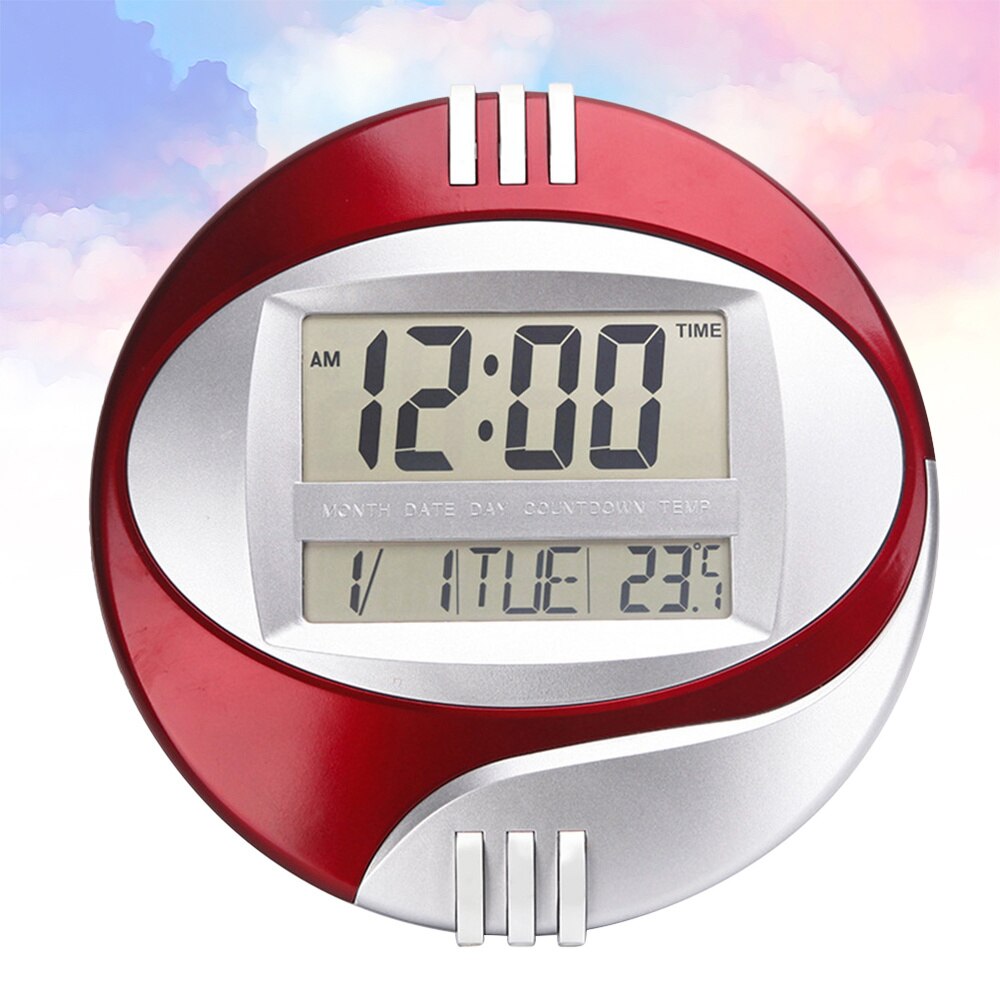 LED Large Display Digital Wall Desk Alarm Clock with Temperature and Humidity without Battery (Red): Default Title