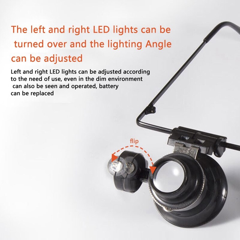 9892A-II 20X Bril Vergrootglas Verrekijker Met Led Licht Verstelbare Reparatie Vergrootglas