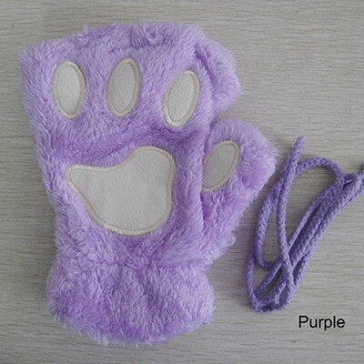 Kvinnor vinter varm katt-pad katt tasshandskar fingerlösa fluffig björn katt plysch tass tjejer cosplay handskar 1 par: Ljuslila