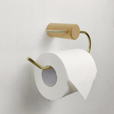 Nordisk valnøttpapirholder-bad messingpapirhåndkleholder slagfri toalettrullholder massivt tre toalettpapirhylle: 2