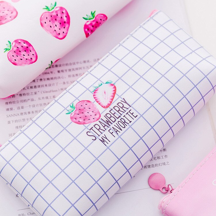 1pc novo fresco morango lápis caso kawaii caneta saco de papelaria armazenamento organizador saco meninos & meninas lápis caso para material escolar