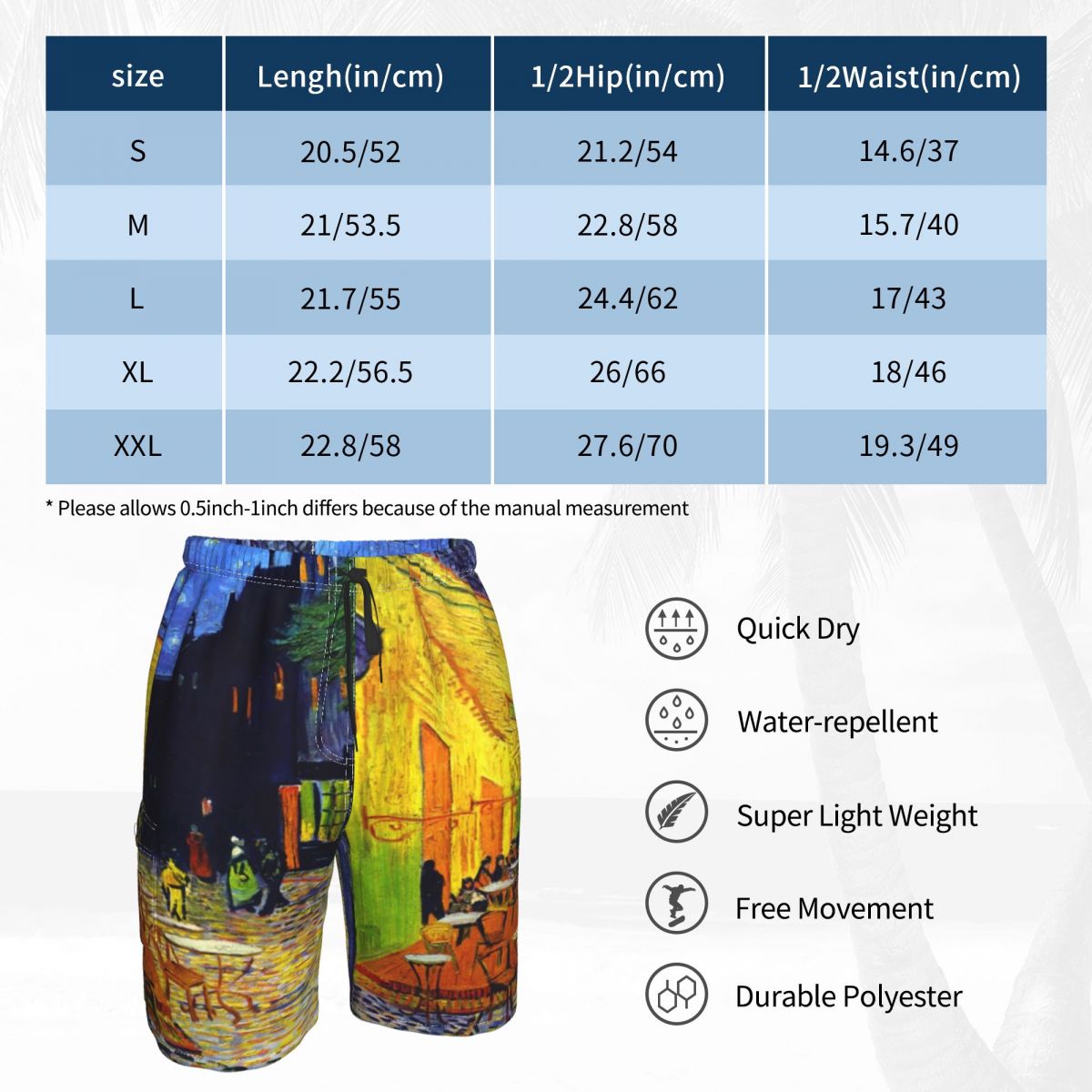 Pantalones cortos de tablero Van Gogh para hombre, Shorts de playa con estampado en , bañadores de talla grande, para cafetería y terraza por la noche