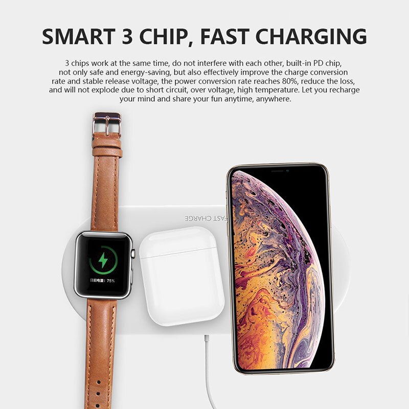 Draadloze Oplader 3 In 1 Qi Draadloze Oplader Pad Voor Iphone 11 Samsung 10 W Opladen Dock Station Voor Airpods pro Apple Horloge 5