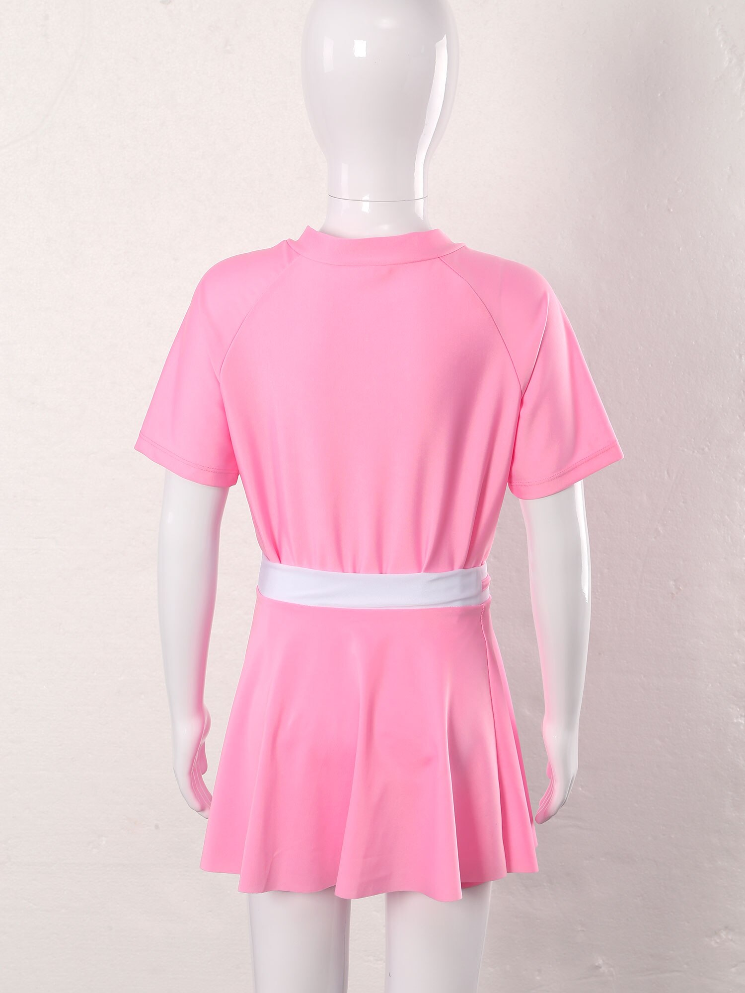 Kids Swimsuit for Girls Beachwear Bathing Suit Children Swimwear Short Sleeve Leotard Bodysuit with Skirt Schoolgirl Uniform