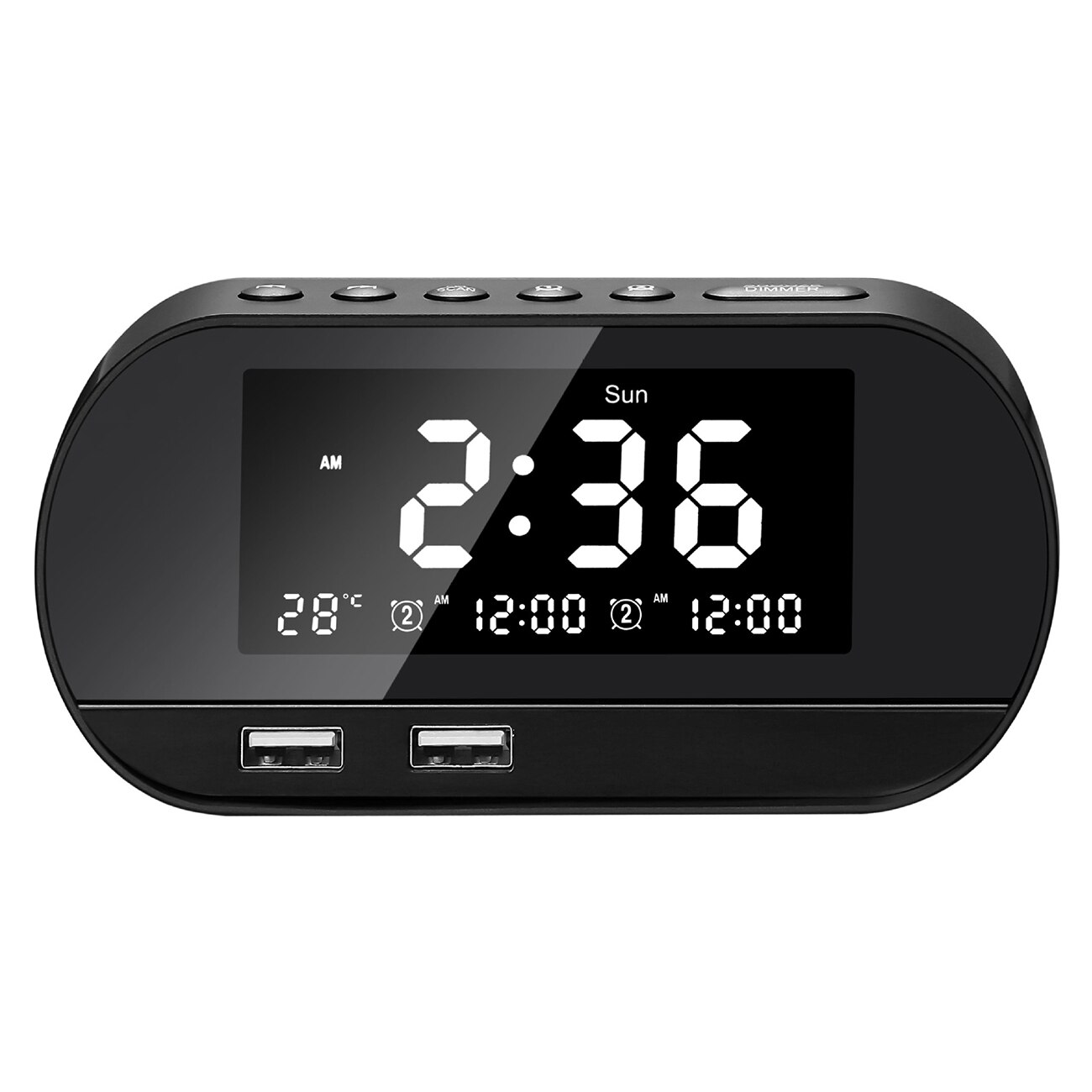 Dual Usb Opladen Wekker Slimme Draadloze Radio Lcd Kalender Kalender Temperatuur Display Voor Slaapkamer Desktop