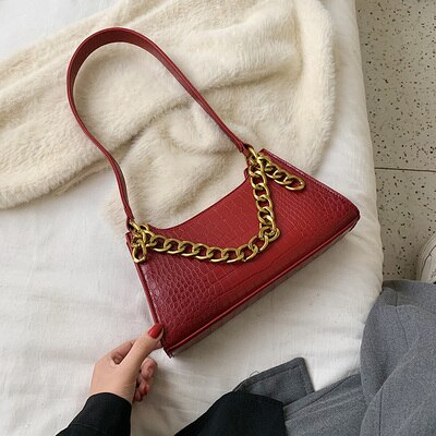Casual alligator ketting handtassen dames krokodillenpatroon schoudertassen dames pu leren okselpakket dames handtas clutch: Rood