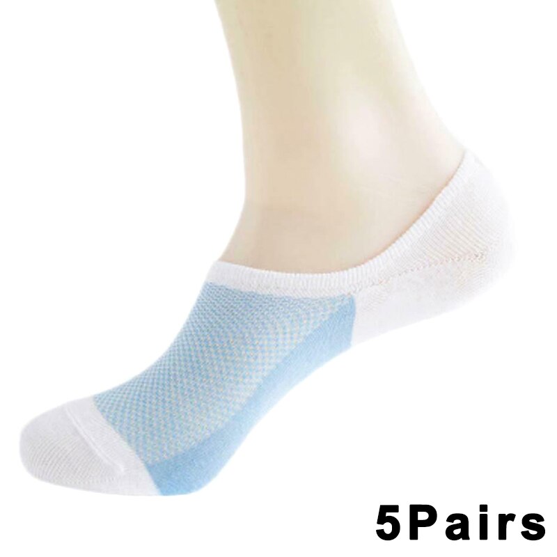 5 Pairs Mens Socks Mesh Invisible Short Ankle Socks Breathable Thin Boat Sock X85: white blue