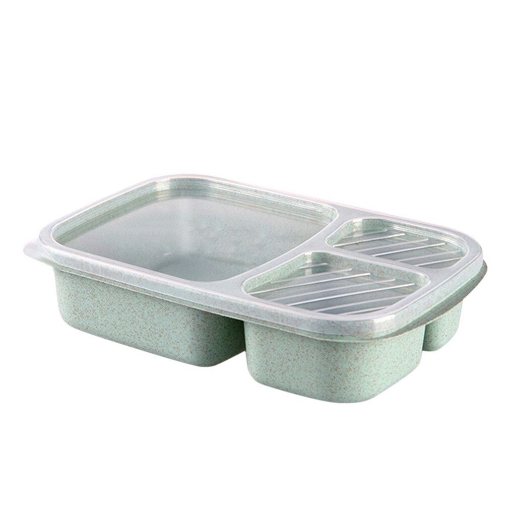 Fiambrera Bento de paja de trigo para Picnic, 3 compartimentos, almacenamiento de comida, contenedor de comida, preparación de comida, vajilla de cocina, caja de comida portátil: Green 