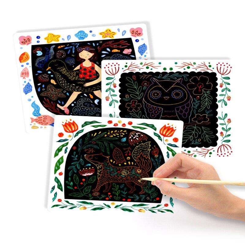 MiDeer Girl Scraping Painting Baby Paper Handmade DIY Drawing Card Children Non-toxic Black Card Toy Hand-painting Art