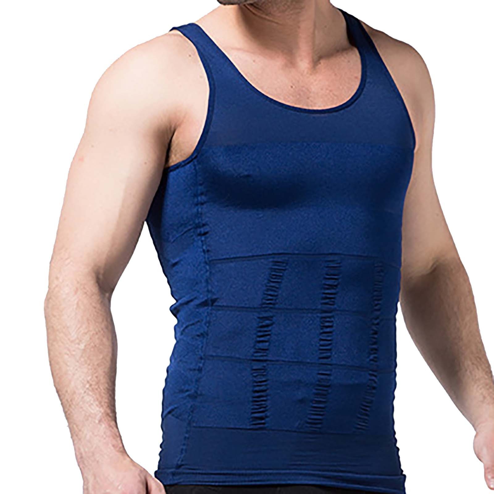 Compression Shirt Men's Slimming Body Vest Gym Workout Tank Top Abdomen Waist Trainer Solid Color Sleeveless Athletic Vest: S / Blue