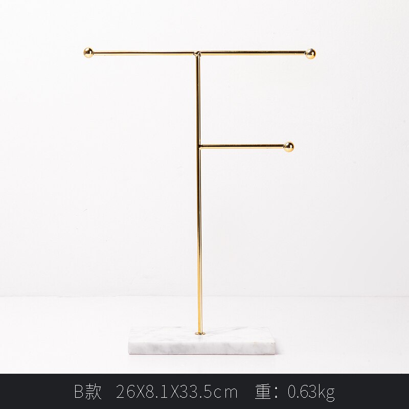 Metalen opbergrek met marmeren voet, modieuze moderne sieraden, ring, ketting, oorbellen, displaystandaard, tafeldecoratie  wy706