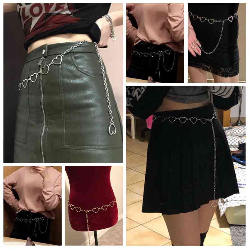 Gold Silver Chain Belt Heart Metal Women Waist Chain Female Girls Adjustable Thin Waistband Dress Accessories