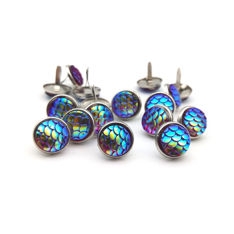 FISHWAVES-20 piezas redondo de peces, 12mm, bricolaje, clavos de álbumes de recortes, sujetador con adornos, pies de Metal, botones manualidades, decoración