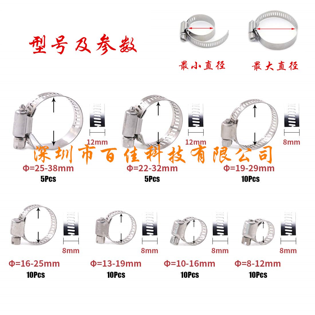 60pcs7 specifications stainless steel hoop ring box 8-38MM American throat hoop ring clamp hoop combination