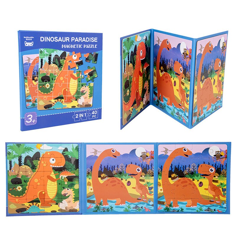 folding magnetic puzzle toy two-in-one cartoon animal children’s early education cognitive portable game toy for kids: E