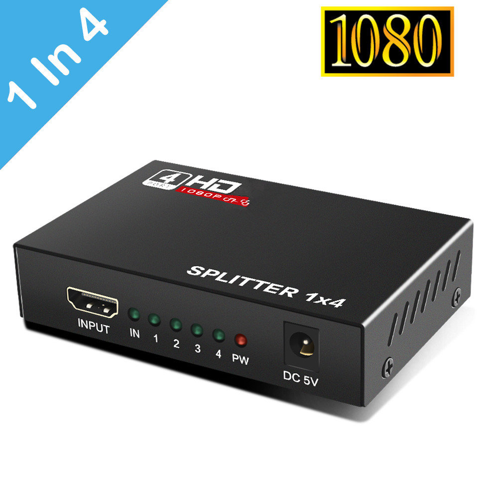 Répartiteur HDCP 1 en 4, compatible HDMI 3D 1080P, amplificateur de Signal de puissance 1x4, commutateur de répartiteur Audio, adaptateur de convertisseur HD: 1x4 Splitter / EU Plug