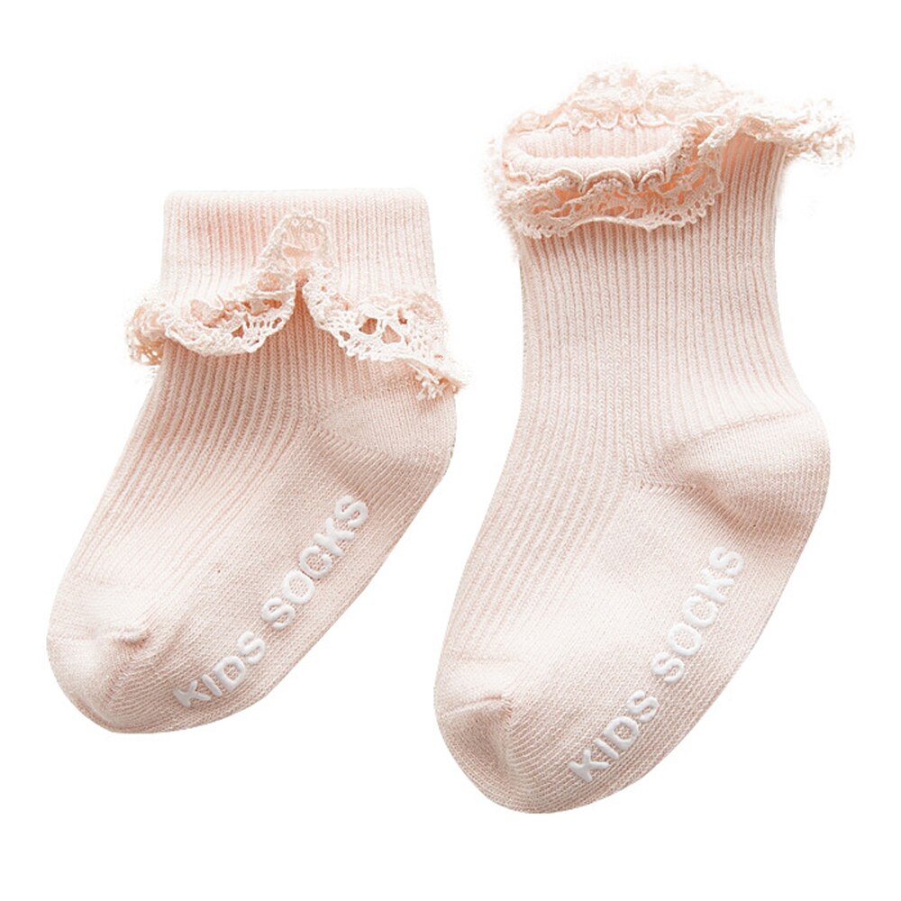 Solid Color Baby Short Socks Cotton Vertical Strip Princess Style Lovely Infant Children Non-slip Lace Socks