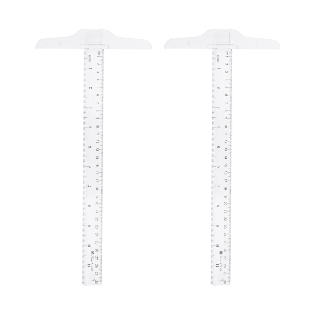 Règle en forme de T, règle transparente à Double face, outil de mesure en pouces/cm, de dessin en plastique, règle carrée en T pour l&#39;artisanat de bricolage, 2 pièces de 30Cm