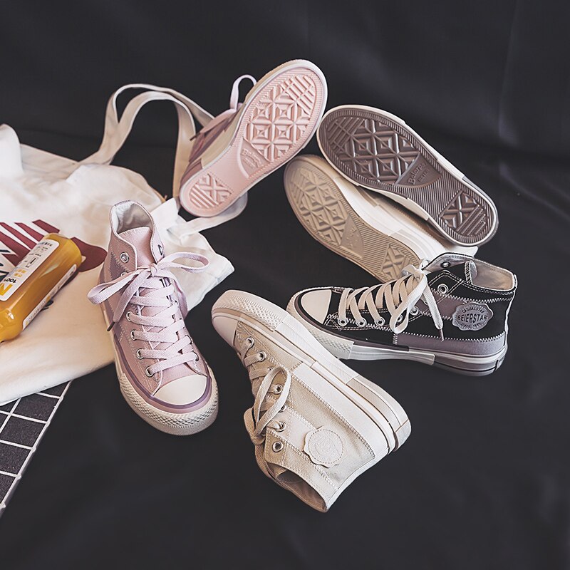 Chaussures en toile pour femmes, chaussures montantes, tendance, Patchwork, couleurs mélangées, Style, printemps,