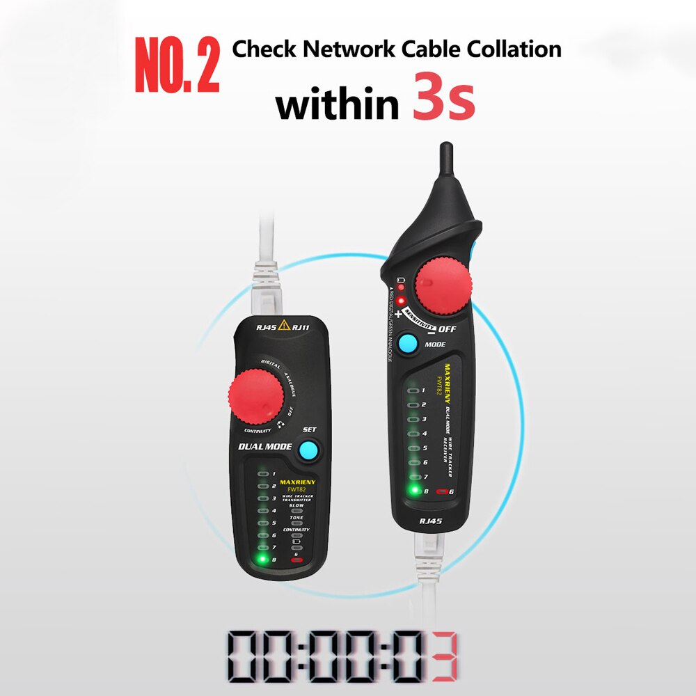 MAXRIENY FWT82 Digital Analog Network Cable Tracker RJ45 RJ11 Ethernet LAN Tracer Analyzer Detector Line Finder