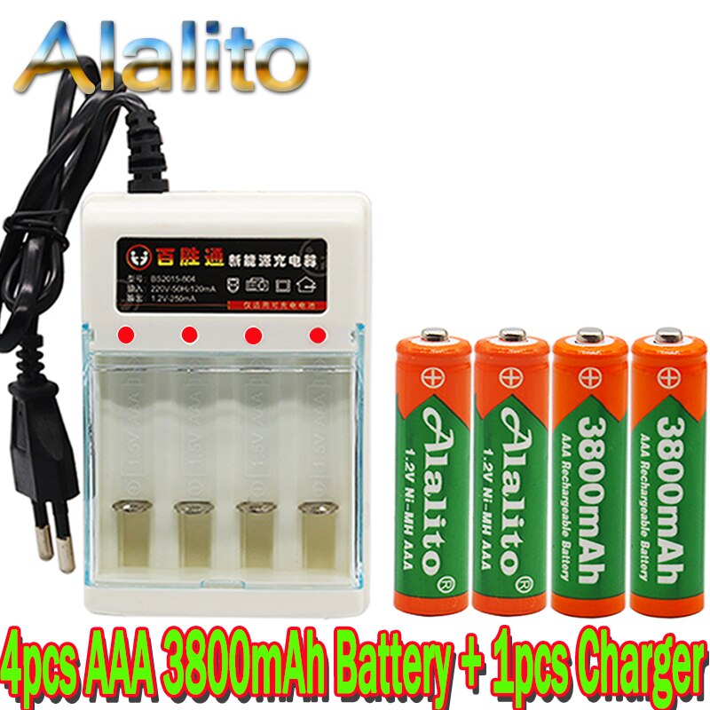 Figh 1.2v 3800 mah ni mh aaa förladdat ni-mh uppladdningsbart aa batteri för leksaker kamera mikrofon batterier + laddare: Röd