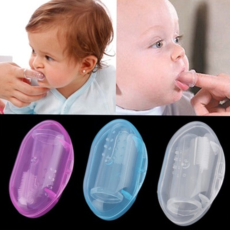 Silicone escova de dentes + caixa bebê dedo escova de dentes crianças limpo macio silicone infantil escova de limpeza de borracha do bebê