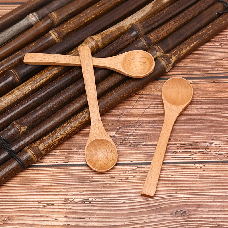 1pc små mini træ runde bambus skeer suppe te kaffe salt ske marmelade scoop diy køkken køkkenredskab værktøj bestik!