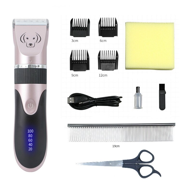 Pet Cat Hair Clippers Grooming USB Rechargeable Low-Noise Electric haircut Trimmer Shaver Set for Animal kit: Pink-B