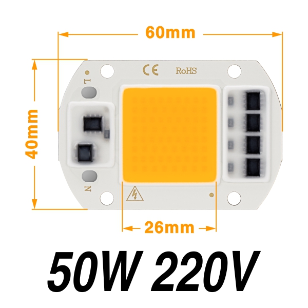 Ac220v 5 stk / lot ledet perle 50w 30w 20w kold hvid varm hvid vokse lys cob chip høj lysstyrke til hjem projektør spotlight diy: 50w varm hvid