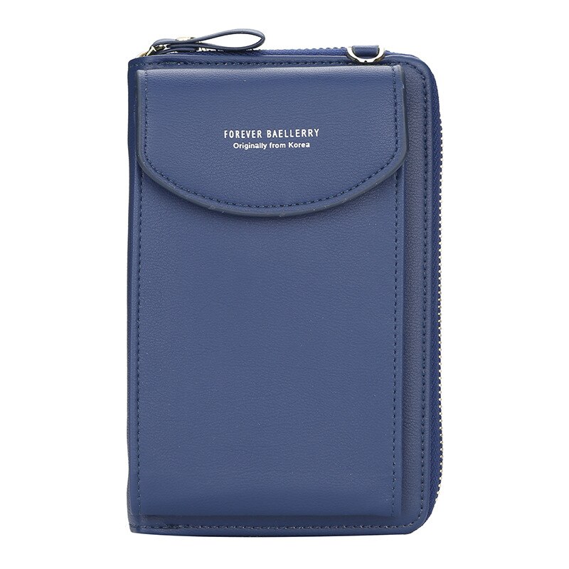 Women Wallet Brand Cell Phone Wallet Big Card Holders Wallet Handbag Purse Clutch Messenger Shoulder Straps Bag: Deep blue