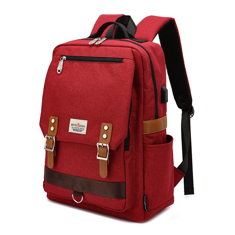 Vintage Laptop Backpack with USB Charging Port, Water Resistant Travelling Backpack Casual Daypacks School Shoulder Bag: Red