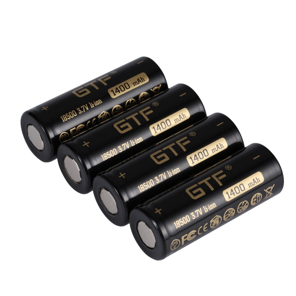 GTF 18500 1400mAh capacità di 100% 3.7V Li-ione Batteria Ricaricabile per la Torcia Elettrica giocattolo prodotti elettronici 3.7V testa piatta batterie