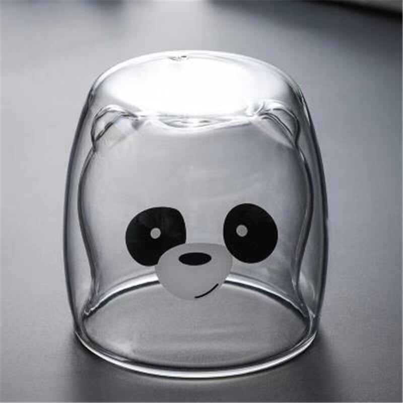 Cute Bear Shaped Double Wall Glass Mug Prevent Scald Cartoon Lovely Double Glass Milk Coffee Cup With Round Mouth Drinkware: M