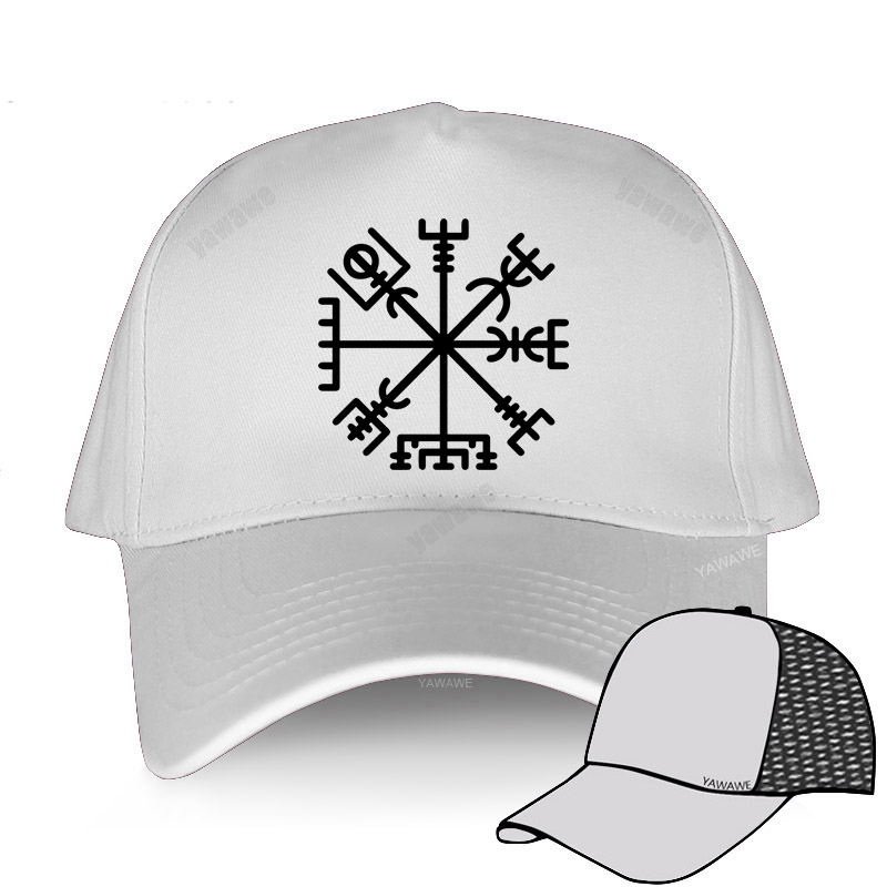 Marchio di moda Vegvisir Futhark Runes Navigator Vegvisir Viking Compass berretto da Baseball uomo donna cappelli snapback Hip-Hop regolabili: white mesh